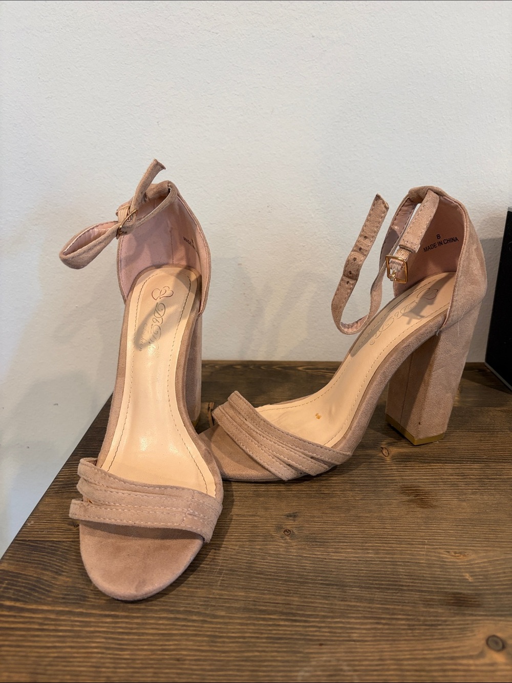 Neutral Blush Suede Block Heel Ankle Strap Sandals